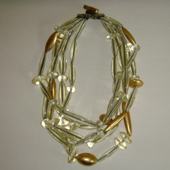 Gerda Lynggaard MONIES Clear Lucite and Gold Leaf Multi-Strand Necklace - Picture 6 of 12